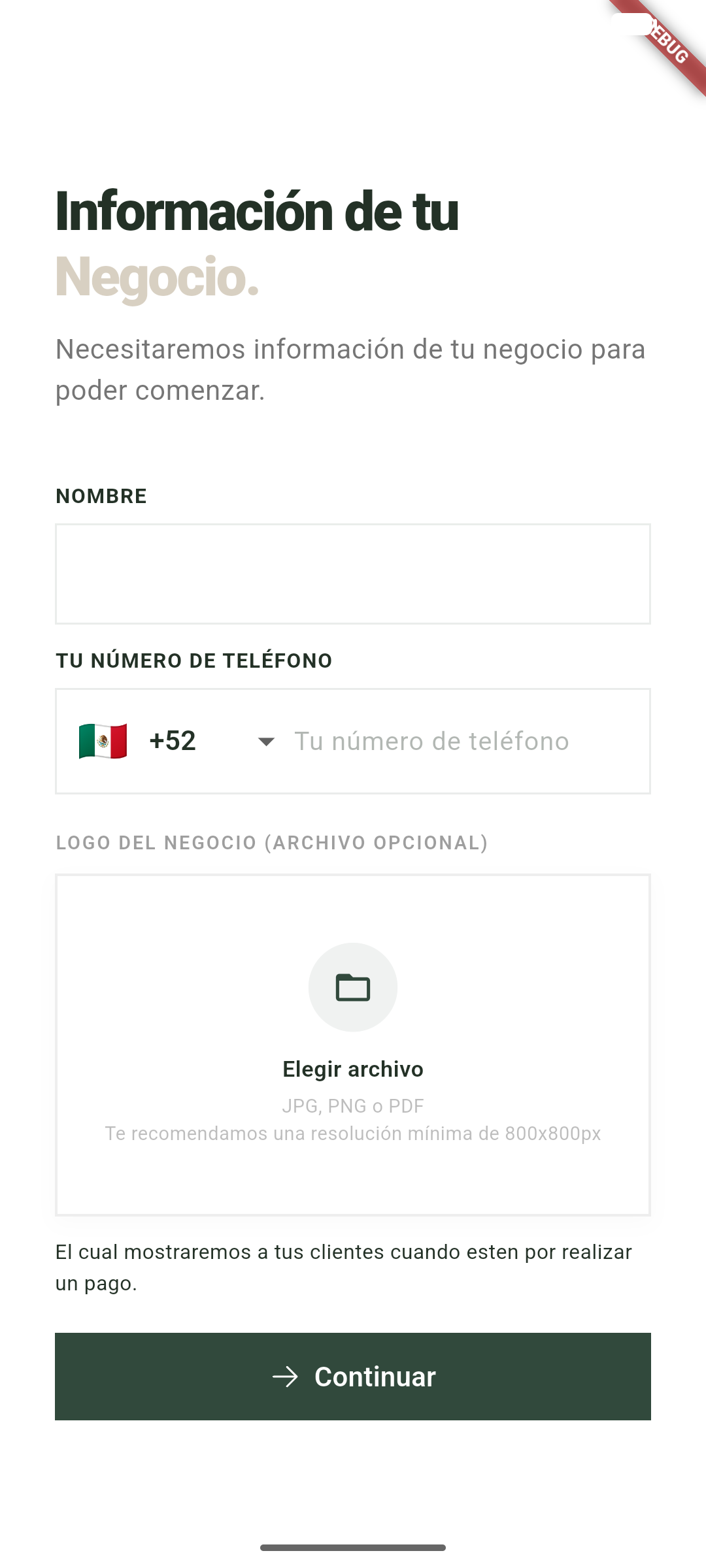 Pantalla de Info Negocio